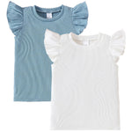 OPAWO Toddler Tank Tops Girls Tank Tops for Girls Shirts, Ribbed Ruffle Sleeve Toddler Girl Tee Shirts Blouse, Girl Summer Clothes 1-5T(White/Blue,18-24 Months)