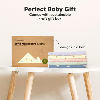 5-Pack Muslin Burp Cloths Baby Boy, Girl - Very Absorbent Baby Burp Cloth Rags, 8-Layers Viscose Derived from Bamboo Cotton Muslin Towel, Super Soft Spit Up Rags, No Shrink Washcloths (Dreamers)