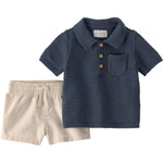 Little Planet by Carter's Boy 2-piece Shorts Set made with Organic Cotton, Navy, Oatmeal Khaki, 3T
