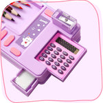 LilyBeauty Multifunction Pencil Case with Calculator, Pencil Sharpener and Curriculum, Multiple Cute Patterns, Suitable for Elementary School Girls, Boys, Great Gifts for Kids (Purple)