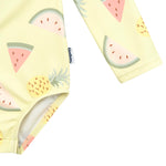 Gerber Baby Girls Toddler Long Sleeve One Piece Rashguard Swimsuit, Yellow Fruit, 12 Months