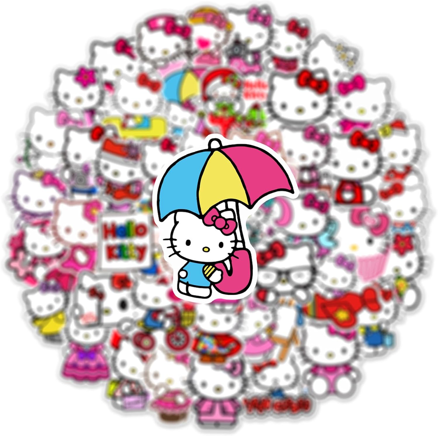 50Pcs Cartoon Hello Kitty Stickers for Kids, Cute Cat Stickers for Teen Girl Adult Water Bottle, Skateboard, Phone, Laptop, Bicycle, Travel Case, Guitar, Helmet (Kt)