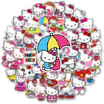 50Pcs Cartoon Hello Kitty Stickers for Kids, Cute Cat Stickers for Teen Girl Adult Water Bottle, Skateboard, Phone, Laptop, Bicycle, Travel Case, Guitar, Helmet (Kt)