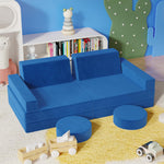 Jadoxy Modular Kids Play Couch, Kids Sectional Couch Sofa, Bedroom and Playroom Convertible Foam for Toddlers, Floor Cushion for Imaginative Boys and Girls (Dark Blue-Suede)