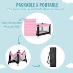 Dream On Me Zazzy Portable Playard with Bassinet in Pink, Packable and Easy Setup Baby Playard, Lightweight and Portable Playard for Baby with Mattress and Travel Bag