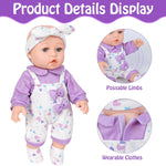12" Baby Doll with Flower Pattern Backpack Carrier,12 Inch Realistic Baby Dolls with Clothes and Accessories Hanky Pacifier Bottle Diaper Toy Pretend Play Collection for 3+ Child Girls Gifts