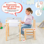 Costzon Kids Table and Chair Set, Toddler Art Table with Paper Roll, Drawer, 2 Marker Pens, Wooden Activity Table, Suitable for Playroom, Nursery, Gift for Boys Girls