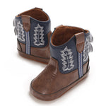 Karwuiio Toddler Baby Boys Girls Western Cowboy Boots First Walker Crib Shoes Soft Sole Non-Slip Moccasins Bootie (Dark Blue, 6-12 Months)