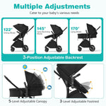BABY JOY 2 in 1 Baby Stroller, High Landscape Convertible Bassinet Stroller with Reversible Seat, Adjustable Backrest & Canopy, Foldable Pushchair Pram Stroller for Newborn Toddler 0-36 Months (Black)