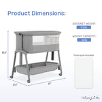 Dream On Me Calypso Portable Bassinet with Wheels, Adjustable Height Bedside Sleeper, Foldable Baby Bassinet with Breathable Mesh Sides, Foam Mattress, Easy Mobility & Travel-Friendly Design - Grey