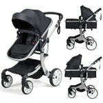 BABY JOY 2-in-1 High Landscape Baby Stroller, Reversible Bassinet Reclining Stroller, Foldable Push Chair w/Adjustable Canopy, Storage Bag, Foot Cover, Rain Cover & Net, Aluminum Alloy Frame (Black)