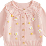 1-5T Toddler Baby Girl Flower Sweater Cardigans Fall Clothes Winter Warm Long Sleeve Button Up Floral Knitted Coats