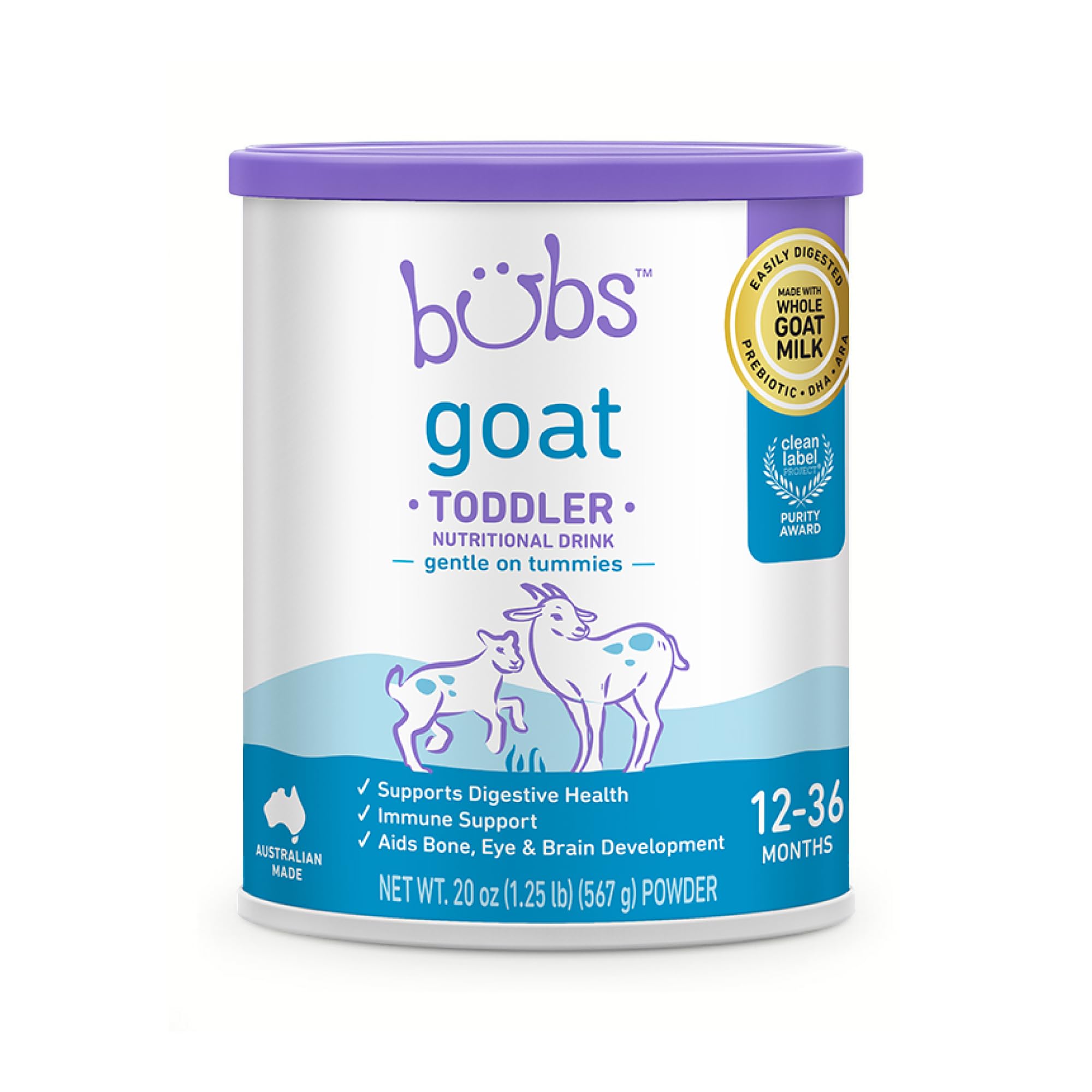 Bubs Whole Goat Milk Formula with Iron, Goat Milk-Based Powder, for Infants 0-12 Months, Made with Non-GMO Goat Milk, 20 oz