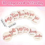 Hello World Newborn Sign Baby Milestone Signs, Newborn Milestone Age Wooden Cards from 1-12 Months, Baby Growth Cards, Double Sided Engraved Keepsake for Girls Photo Props