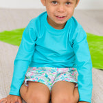 RUGGEDBUTTS® Baby/Toddler Boys Long Sleeve Rash Guard Swim Shirt w/UPF 50+ - Bright Aqua, 5