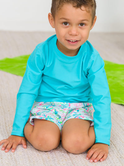 RUGGEDBUTTS® Baby/Toddler Boys Long Sleeve Rash Guard Swim Shirt w/UPF 50+ - Bright Aqua, 5