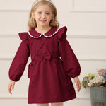2T 3T Girl Clothes Toddler Girl Peter-Pan Collar Dress Kids Clothes Long Sleeve Ruffle Red Dress Fall Winter Baby Outfit with Cute Crossbody Bag