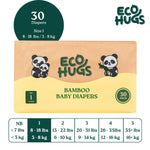 EcoHugs Organic Bamboo Diapers Size 1 | Ultra-Soft Disposable Baby Diapers | Hypoallergenic and Super Absorbent | Unscented and Totally Chlorine Free | Pack of 30