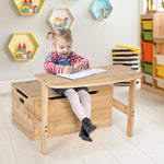 Costzon Kids Table and Chair Set, Convertible Toy Storage Bench with Built-in Handle for Kindergarten, Preschool, Kids Room, Playroom, Wood Reading Nook for Toddler Boys Girls Ages 3 to 7 (Natural)