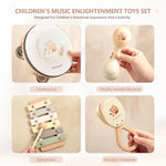 Baby Musical Instruments Set Wooden Montessori Musical Toys for Toddlers Neutral Colors Percussion Instruments Set with Modern Boho Xylophone Tambourine Educational Musical Toys for Preschool Kids