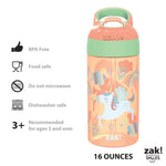Zak Designs 16oz Riverside Kids Water Bottle with Spout Cover and Built-in Carrying Loop, Made of Durable Plastic, Leak-Proof Water Bottle Design for Travel (Unicorn & Shells, Pack of 2)
