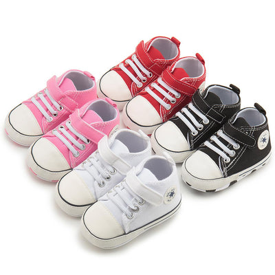 KKIIDDSS Unisex Baby Girls Boys Canvas High-top Shoes, Newborn Infant Anti-Slip Soft Sole Frist Walking Sneakers (C01/White,12-18 Months