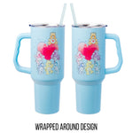 Silver Buffalo Care Bears Watercolor Featuring Tenderheart, Cheer, Grumpy, Funshine, Bedtime, and Share Bear Stainless Steel Tumbler with Handle and Straw, Fits in Standard Cup Holder, 40 Ounces
