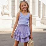 PATPAT Girls Skirt Sets Size 7-8, Purple Crop Tank Tops + Pleated Skirts with Built in Shorts 2 Piece Outfits, Tween Girls Trendy Clothes Y2K Outfits Streetwear