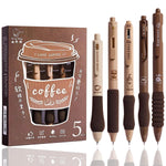 LSLSHY Cute Gel Pens 5Pcs Retractable Quick Dry Ink Pens 0.5mm Fine Point Black Ink Kawaii Smooth Writing Pens for School Office Supplies Aesthetic pretty pens (Coffee)
