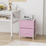 Stero Nightstand Set of 2, Kids Dresser with 2 Drawers, Steel Frame Bedside Furniture, Wood Top Fabric Night Stand, Colorful End Table for Home, Bedroom, Office, Pink