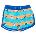 RUGGEDBUTTS Boys UPF50+ Sun Protection Dolphin Hem Swim Trunks - Neon Sharks & Stripes, 3T