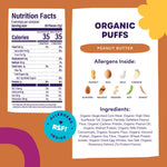 Organic Puffs - Early Allergen Introduction Snack Puffs w/ 9 Top Allergens: Organic Peanuts, Cashew, Egg & More by Ready Set Food, No Added Sugar, Babies 8+ Months, Peanut Butter 3-Pack