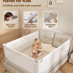 3 Piece Bed Rails for King Size Bed, No-Drill Needed Baby Bed Rail Guard for Toddlers with Height Adjustable, Thickened Child Safety Side Railing Guards/Bedrail for Kids, White/Grey, 74.8x78.7x78.7in
