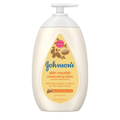 Johnson's skin nourish moisturizing lotion bottle on a white background
