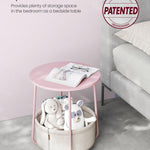 VASAGLE LILEA Collection - Small Round Side End Table, Modern Nightstand with Fabric Basket, Jelly Pink and Cream White ULET223R61