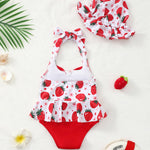 Kucnuzki Baby Girl Bathing Suit One Piece Swimsuit Strawberry Bikini Set Baby Swimsuit 6-12 Months Toddler Girl Swim Bathing Suits with Hat