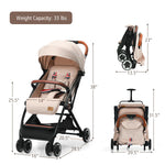 BABY JOY Lightweight Baby Stroller, Compact Toddler Travel Stroller for Airplane, Infant Stroller w/ 5-Point Harness, Adjustable Backrest/Footrest/Canopy, Storage Basket, Easy One-Hand Fold, Beige