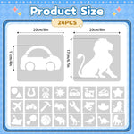 24PCS Stencils for Kids, 8 inches Large Stencils for Painting Crafts Reusable Stencil Washable Drawing Primary Shape Stencil Template for Paper Fabric Wall