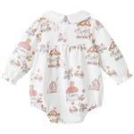 pureborn Baby Girls Bodysuit Peter Pan Collar Bubble Romper Long Sleeve Cotton One-Piece Outfit Animal Paradise 0-3 Months