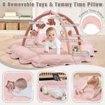 5-in-1 Plush Baby Play Gym, Baby Play Mats, Convertible Baby Gym with Pillow, Tummy time mat, 6 Sensory Toys, Baby Activity Center from Newborn to Toddler, Pet Bed, Cat & Dog Bed, Ball Pit, Pink
