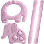 Mummentos Silicone Baby Teething Toys, Soft Teether Set for Sore Gums, BPA Free Chew Toys for Infants 3+ Months, Textured Teething Relief, Easy Grip Design (Pink)