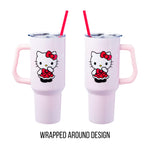 Silver Buffalo Sanrio Hello Kitty Christmas Holiday Dress and Matching Bow Snowflakes Stainless Steel Tumbler with Handle and Straw, Fits in Standard Cup Holder, 40 Ounces