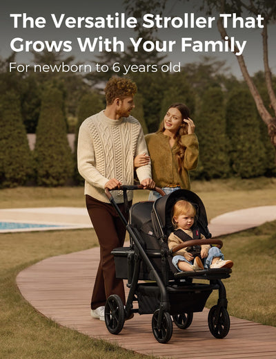 Momcozy ChangeGo Baby Stroller, Convertible Single-to-Double-to-Wagon Stroller with 23 Configurations, Bassinet and Seat Included, Large PU Wheels, All-Wheel Suspension ＆ Extendable UPF50+ Canopy