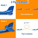 2 Pack LED Light Airplane,17.5" Large Throwing 2 Flight Mode Glider Plane,Flying Toy for Kids,Gifts for 3 4 5 6 7 8 9 Years Old Boy,Outdoor Sport Toys Birthday Party Favors Foam Airplane