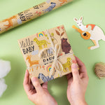 RUSPEPA Baby Shower Wrapping Paper Roll - 17 Inches x 16.4 Feet - Cute Animal Design on Kraft Paper - Ideal for Baby Boy or Neutral Gift Wrapping, Kids' Birthday Party and Baby Shower