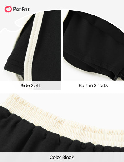 PATPAT Girls 2 Piece Outfits Size 7-8 Years, Black White Color Block Tshirts and Skorts Clothing Sets, Girls Summer Outfits, Trendy Clothes Skirt Sets Summer Clothes Lounge Sets