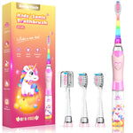 Kids Electric Toothbrush with Timer Toddler Toothbrush Age 2-4-8-12 Electric Toothbrush Kids Rainbow LED Light Up Vibrating Toothbrush Battery Operated Childrens Girls Sonic Tooth Brush (Pink Unicorn)