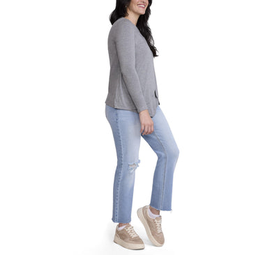 Motherhood Maternity Women's Long Sleeve Scoop Neck Tulip Nursing Tee Shirt for Breastfeeding with Easy Access, Heather Grey, Medium