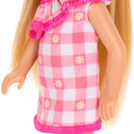 Barbie Chelsea Doll, Small Doll Wearing Removable Checked Dress & Pink Shoes with Blonde Hair & Blue Eyes