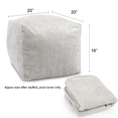 Sexysamba Square Corduroy Pouf Cover Only, 20"x 16" Unstuffed Decorative Ottoman Foot Stool Rest, Washable Storage Bean Bag Chair Floor Pouf Covers for Living Room Bedroom, Grey